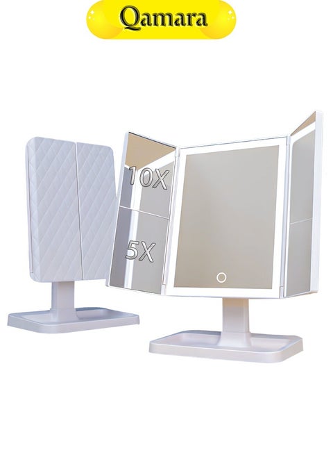 مرآة مكياج، مرآة زينة بإضاءة LED مع خاصية التكبير، مناسبة للاستخدام في غرفة النوم، أو المكتب، أو أثناء السفر.